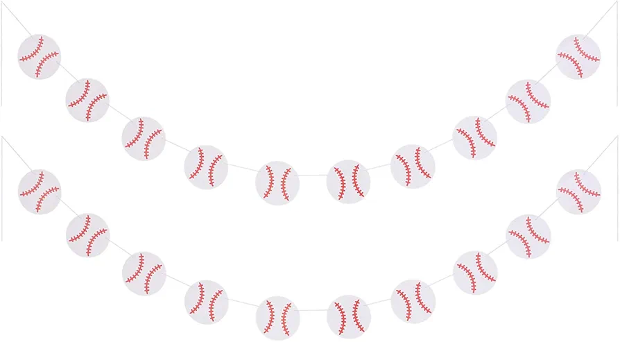 Pack of 2 Baseball Banner Paper Garland Sports Theme Party Decorations for Baby Shower Boy's Birthday Photo Prop Room Decors