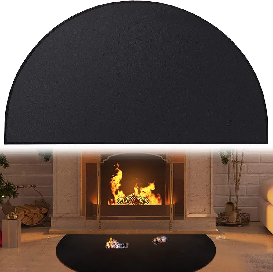 46 x 26 Fireplace Hearth Mats Fire Resistant Half Round Fireproof Fireplace Mat Black Fire Retardant Pad Fireplace, Protect Floors Patio from Sparks Embers