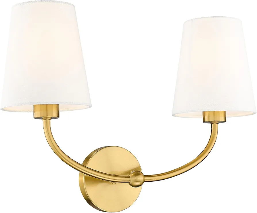 Emak Brushed Gold Bathroom Light Fixtures, Modern 2-light wall sconces for bathroom, living room, Bathroom vanity light with fabric shade, VL116-GD-2