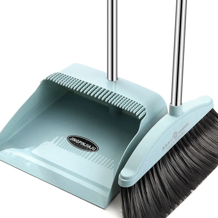 Broom and Dustpan Comb Set,Stand-up Dustpan with Lobby Broom - Long Handle Broom and Standing Dustpan for Indoor & Outdoor, Household Cleaning for Kitchen and Room Kumprohu