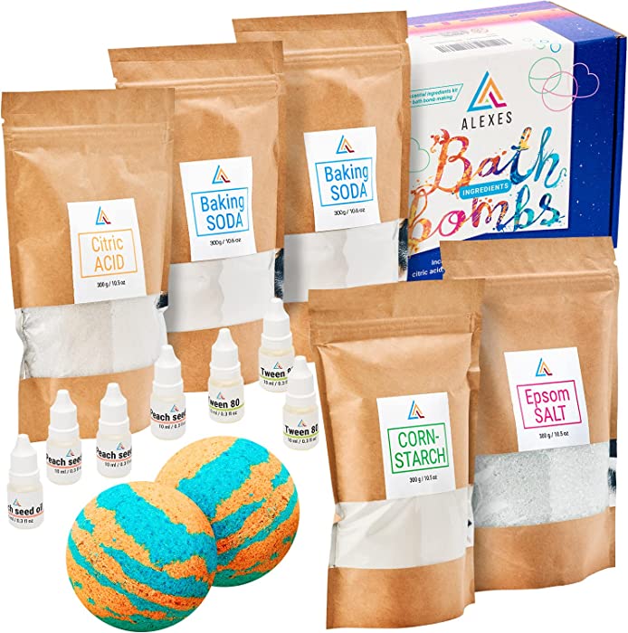 ALEXES Natural Bath Bomb Ingredients Kit - Homemade DIY Bath Bombs - Bath Bomb Making Kit - Natural Bath Bomb Ingredients Kit - Bath Bombs Essential Ingredients Kit - Make Your Own Bath Bomb