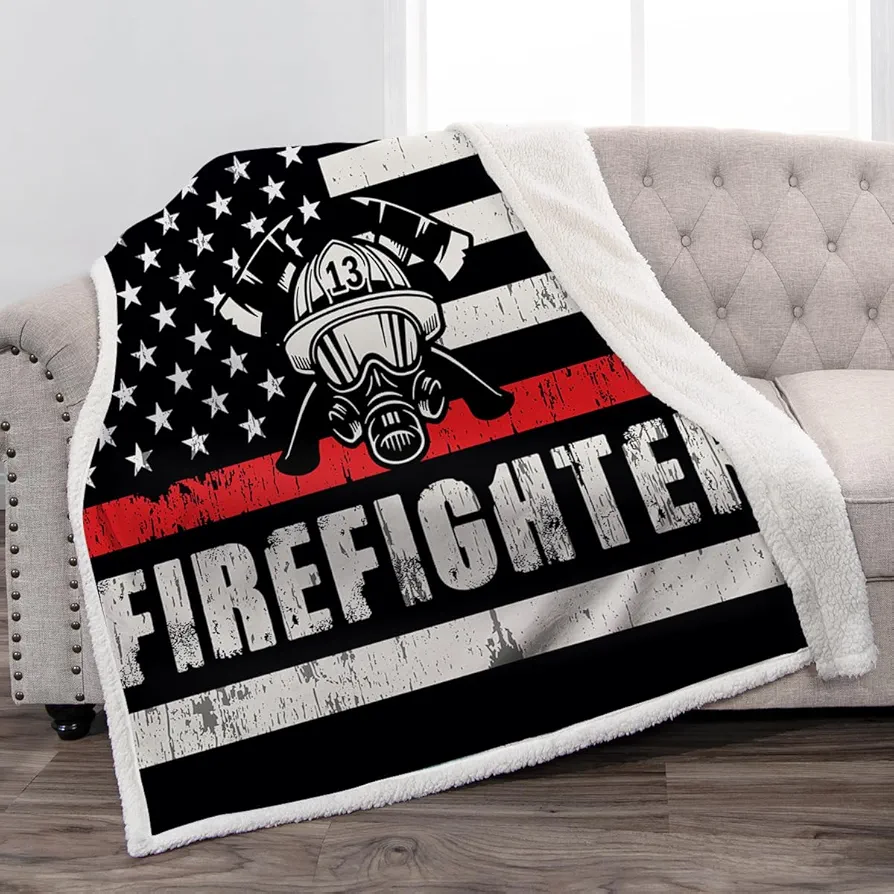 Jekeno Firefighter Blanket Gifts for Fireman Men Boy Dad Husband Son Friend Adult Child Home Bedroom Sofa Living Room Couch Decor Soft Cozy Lightweight Plush Sherpa Throw 50"x60"