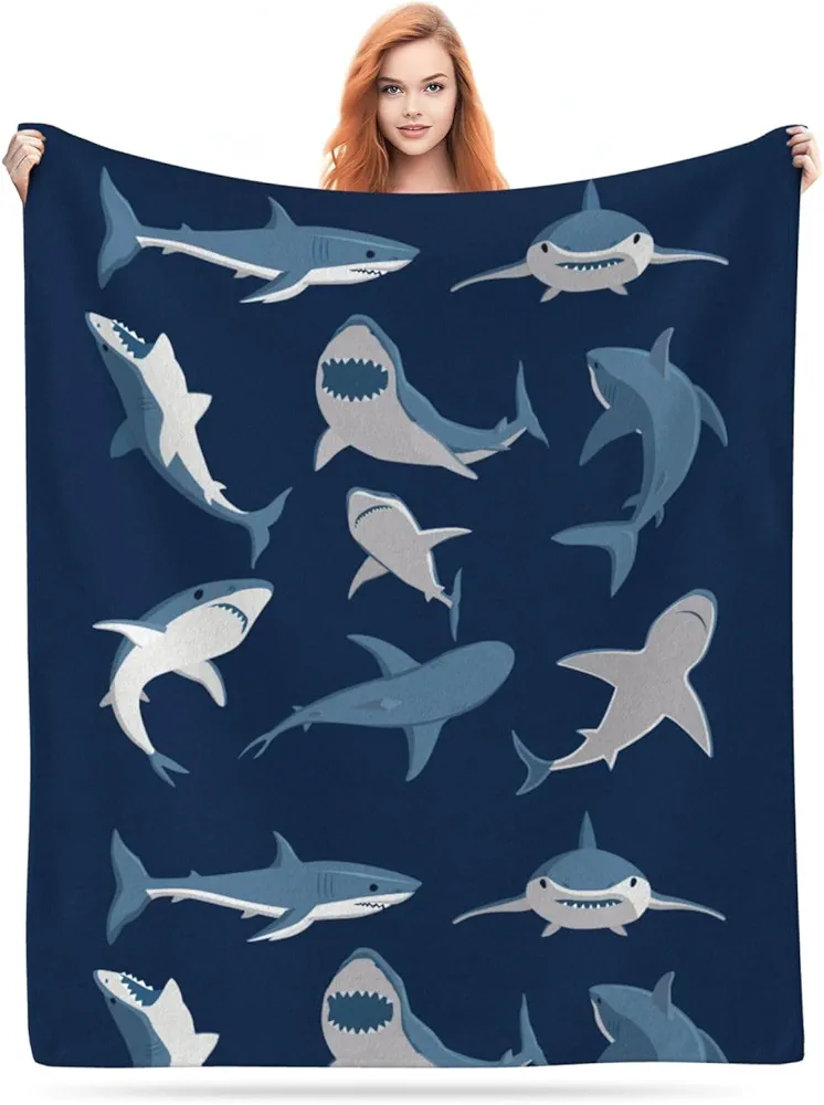 Shark Blanket Soft Warm Shark Throw Blanket for Couch Lightweight Cozy Shark Lovers Bed Blankets & Throws for Living Room Decor Shark Gifts for Kids Boys 50"x40"