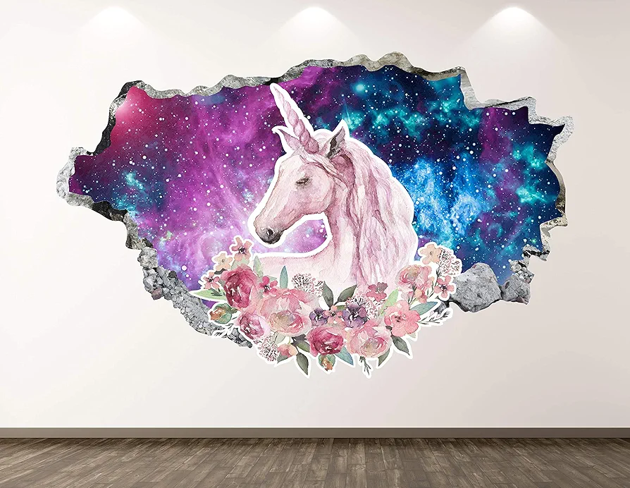 Unicorn Wall Decal Art Decor 3D Animal Sticker Mural Kids Room Vinyl Custom Gift BL48 (22"W x 14"H)