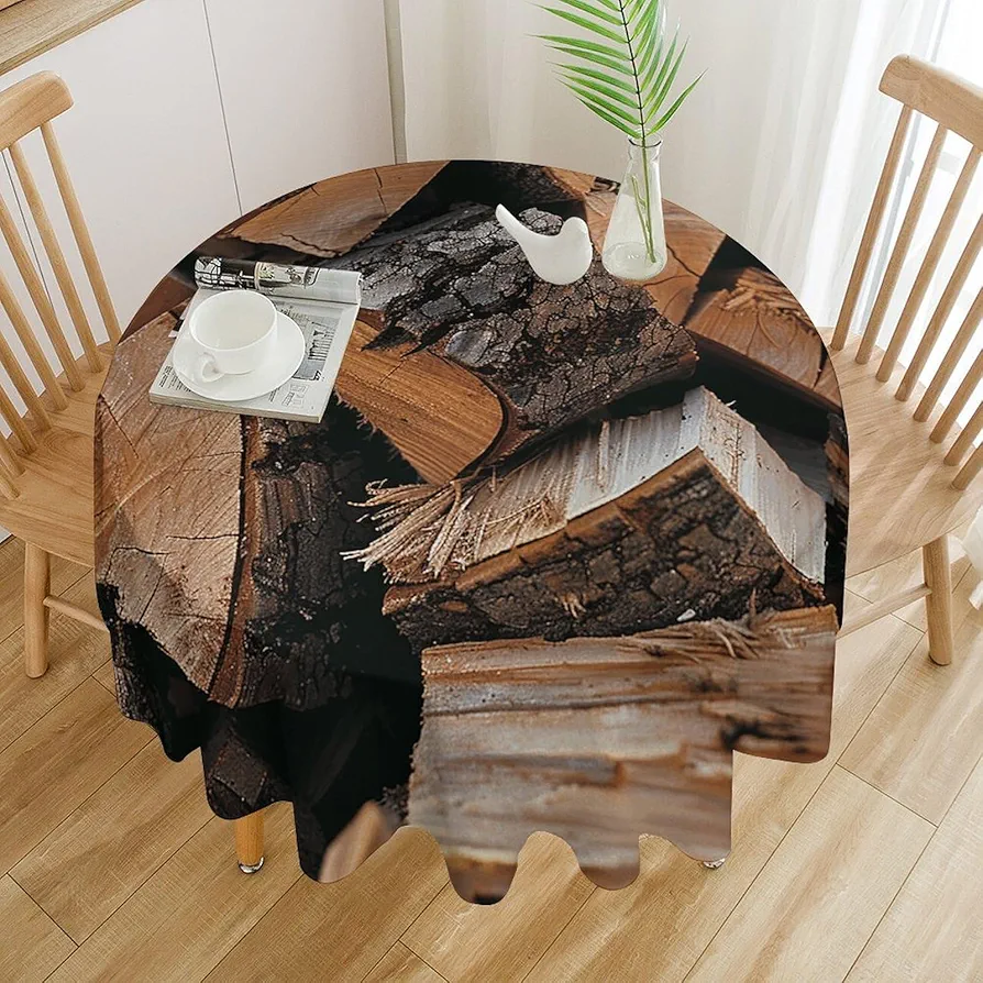 Pile of Wood Blocks Tablecloth Waterproof Wrinkle Resistant Round Table Cover 36x36in Washable Table Cloth for Indoor Outdoor Kitchen Dining Room Holiday Decorative 60 Inch