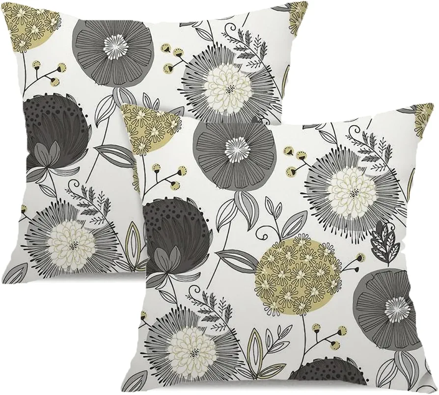 Outdoor Throw Pillow Covers 18x18 Set of 2 Boho Decorative Black White Hydrangea Couch Farmhouse Gray Bohemian Floral Home Decor for Living Room Bedroom Bed Cushion Cases