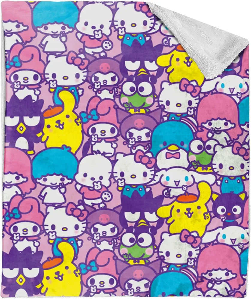 Northwest Hello Kitty Silk Touch Sherpa Throw Blanket, 40" x 50", Peace and Love