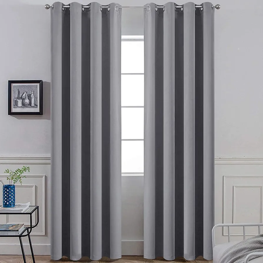 Yakamok Room Darkening Gray Blackout Curtains Thermal Insulated Grommet Curtain Panels for Bedroom, 52W x 84L, Grey, 2 Panels, 2 Tie Backs Included