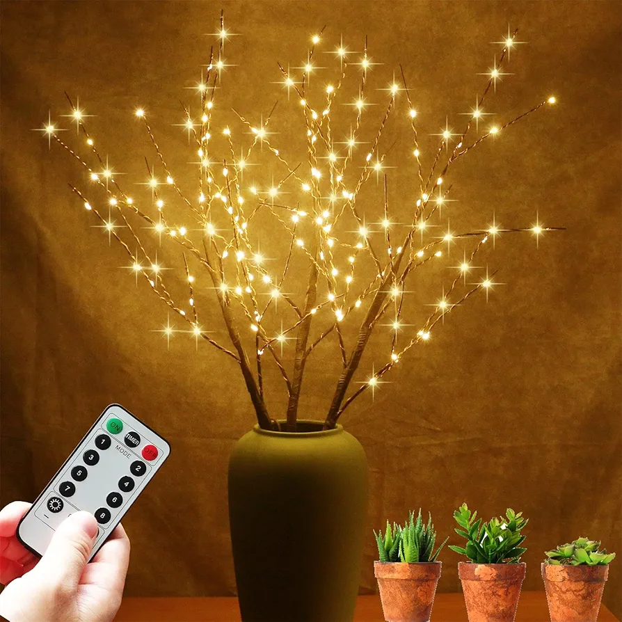 31'' Decorative Lighted Fairy Tree Branches Lights USB Plug with Remote Timer, Christmas Room Decor Artificial Lit Brown Twig Branch Lamp, Sticks for Vase Home Bedroom Party Holiday (Warm White)