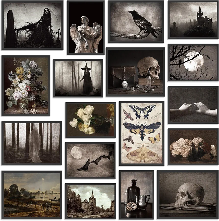 18Pcs Dark Academia Wall Room Home Decor Gothic Poster Aesthetic Wall Art Prints Goth Creepy Pictures Vintage Posters Spooky Decor for Gallery Living Room Bedroom Decoration (UNFRAMED)