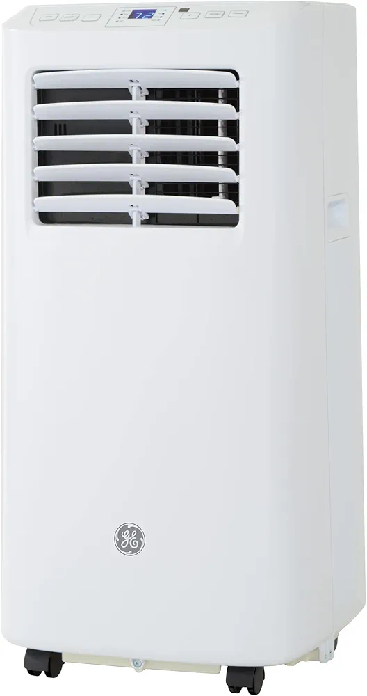 GE 5,100 BTU Portable Air Conditioner for Small Rooms up to 150 sq ft., 3-in-1 with Dehumidify, Fan and Auto Evaporation, Included Window Installation Kit,White