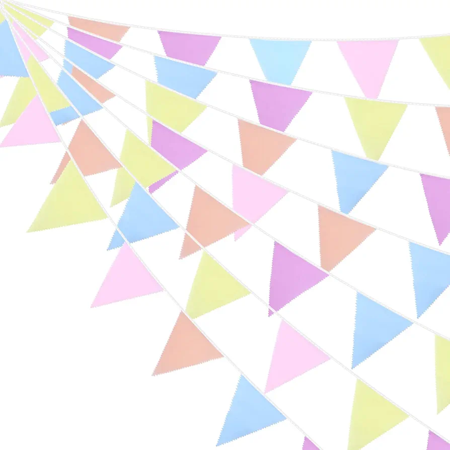 49.2 Feet Fabric Bunting Banner 46 Pieces Multicolor Triangle Flags Pennant Banners Bunting Garlands for Wedding Baby Birthday Party Decoration Indoor Outdoor Activity(Macaron)