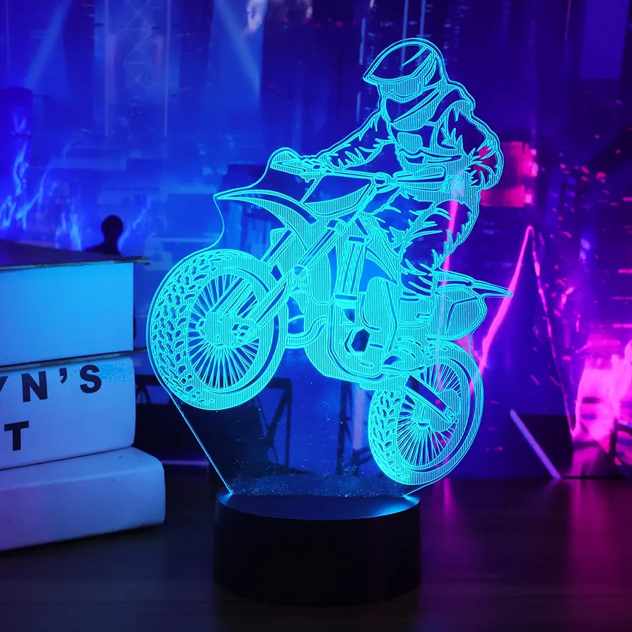 Dirt Bike Gifts for Boy, 3D Illusion Lamp, 3D Dirt Bike Night Light with 16 Colors Remote and Touch Control, Motor Bike Decor for Kids Room, Girls Birthday Gifts