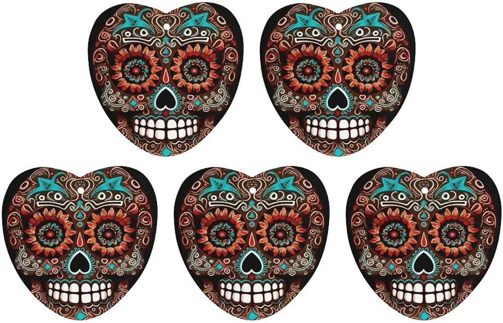 5 Pcs Car Air Fresheners Hanging Air Freshener Sugar Skulls Day of The Dead Hanging Scented Cards Fragrance Scented Cards for Car Car Aromatherapy Tablets for Car