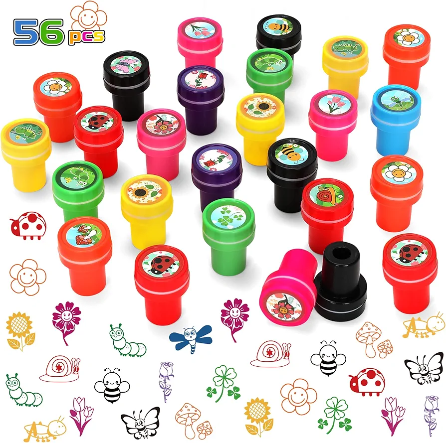 56 Pcs Floral Stamps for Kids, Spring Flowers Butterfly Themed Self-Inking Stampers Birthday Party Supplies Party Favors Decorations, Pinata Fillers Goodie Bag Stuffers Classroom Reward Party Gifts