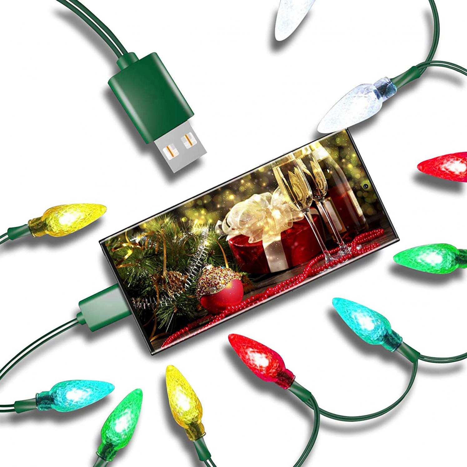 LED Christmas Lights Type C Charging Cable, USB and Bulb Charger, LED Light Compatible for S21 Ultra, S20, S10, Note 20, Z Fold 3, Google Pixel 5A, Pixel 4A, LG Stylo 6/K51, iPad Pro 11/12.9