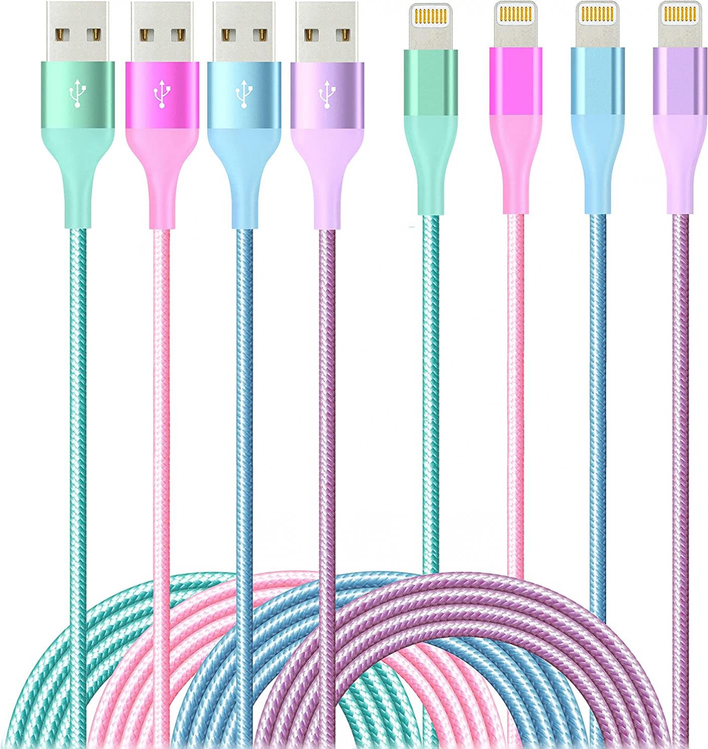 4Pack(6/6/6/6ft) 4Colors HaoKanDe Lightning Cable iPhone Charger Apple MFi Certified Nylon Braided USB Charging Cord for iPhone 11Pro MAX Xs XR X 8 7 6S 6 Plus SE 5S 5C (Green Purple Pink Blue)