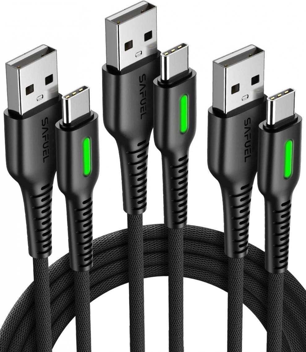 USB C Cable, SAFUEL [3 Pack 3.1A] QC 3.0 Fast Charging Type C Cable, [1.6+6.6+6.6ft] Nylon Braided Phone Charger USB-C Data Cord for Samsung Galaxy S21 S20 S10 S9 Plus Note 10 Google Pixel LG Etc