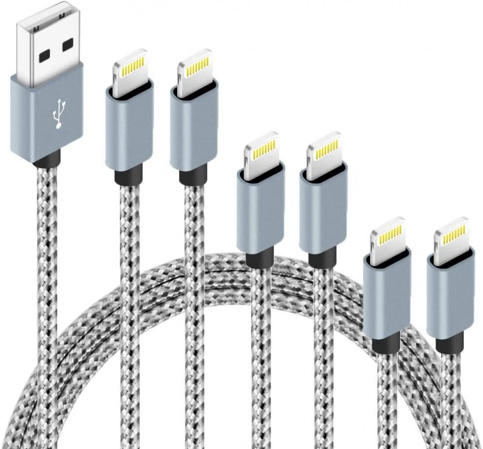 6Pack(3ft 3ft 6ft 6ft 10ft 10ft) For iPhone for Lightning Cable Certified Braided Nylon Fast Charger Cable Compatible with iPhone Max XS XR 8 Plus 7 Plus 6s 5s 5c Air iPad Mini iPod (Gray White)