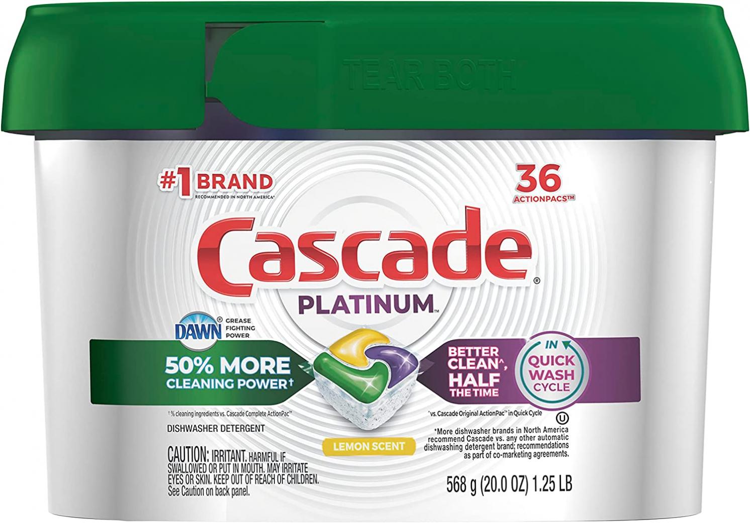 Cascade Platinum ActionPacs, Dishwasher Detergent, Lemon Scent, 36 Count