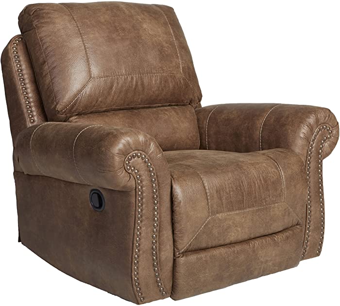 Signature Design by Ashley - Larkinhurst Contemporary Faux Leather Rocker Recliner w/ Nailhead Trim, Earth