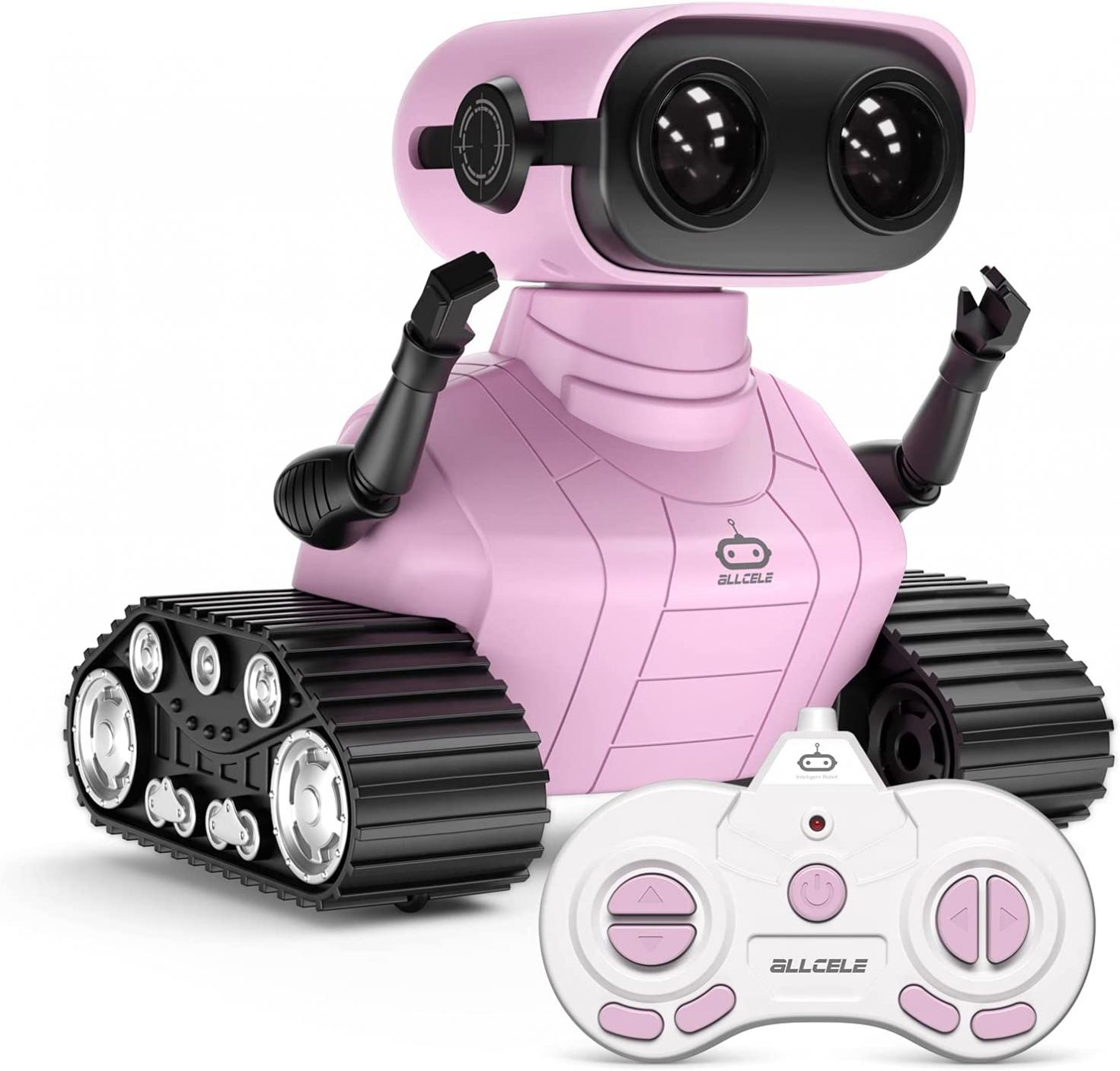 ALLCELE Girls Robot Toys, Rechargeable RC Robots for Kids, Remote Control Toy with Music and LED Eyes, Gift for Children Age 3 Years and Up - Pink