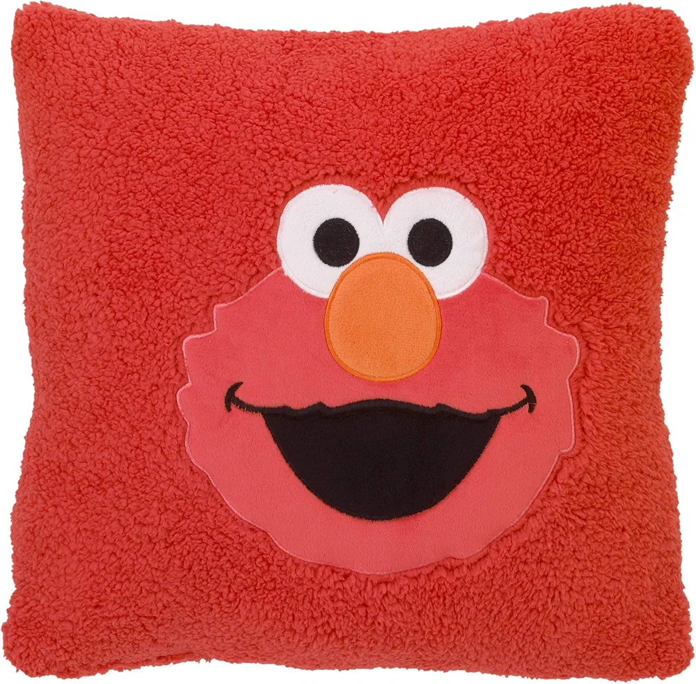 Sesame Street Elmo Red Super Soft Sherpa Toddler Pillow with Applique, Red/Orange/White/Black