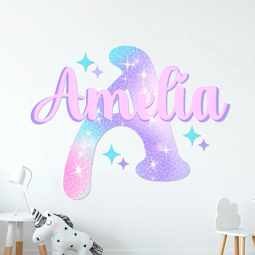 Name and Initial pastel colors Wall Decal - Wall Sticker - Unisex Room Decoration - Name Sticker for Kids - Bedroom Decor for Girls - Nursery Decor - Personalized Name to Decorate WM118