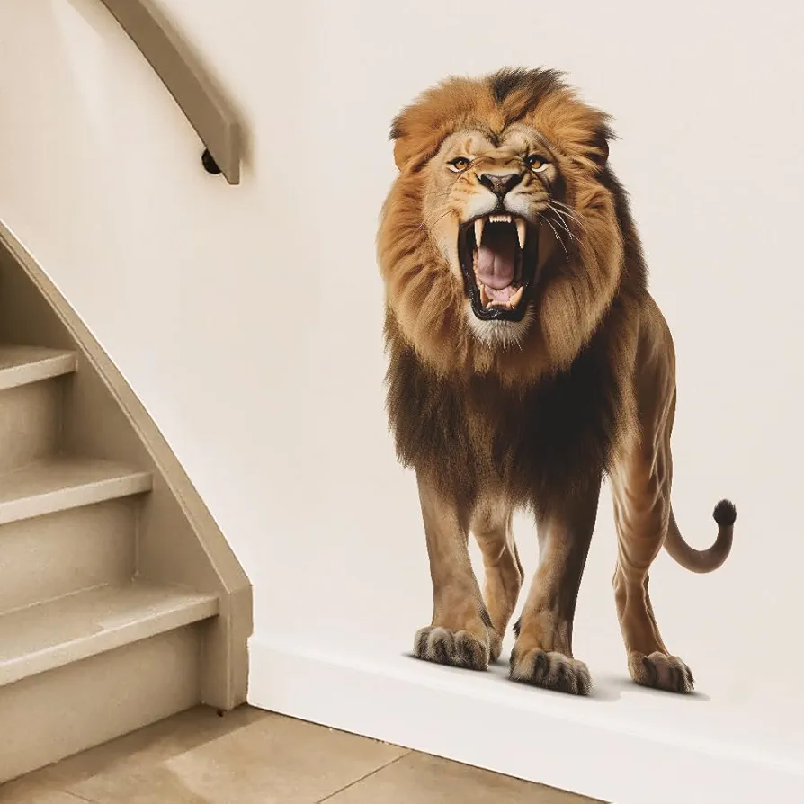 Lifelike 3D Lion Wall Decal Wild Animal Wall Stickers Peel & Stick Animal Wall Decor Art for Living Room Kids Bedroom Playroom Baby Nursery Kindergarten