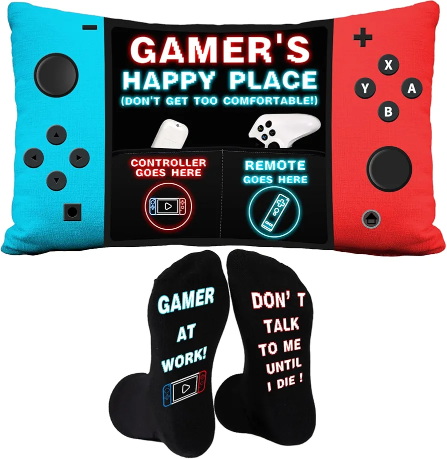 Gamer Gifts Pocket Design Throw Pillow Cover Case 20 x 12 Inch - Gaming Room Decoration - Gaming Room Décor Stocking for Men Him Teen Boys, Teenage Gift Idea