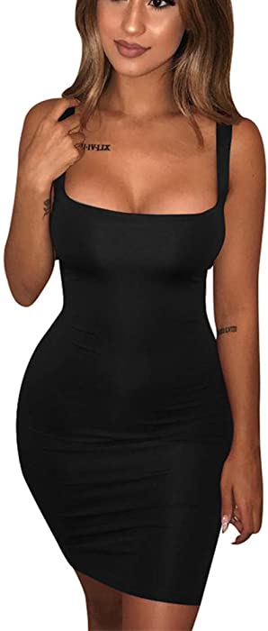 BORIFLORS Women's Casual Basic Tank Top Sexy Sleeveless Bodycon Mini Club Dress