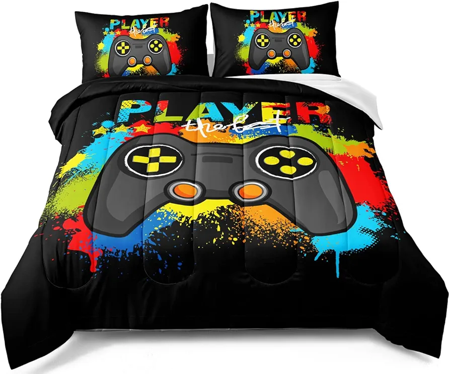 Gamer Comforter Sets for Boys, Gaming Bedding Set Twin Set,Video Games Comforter for Boys Kids Adult Gamepad Comforter Set Gamer Room Decor for Teen Boys 1 Comforter with 1 Pillow Cases