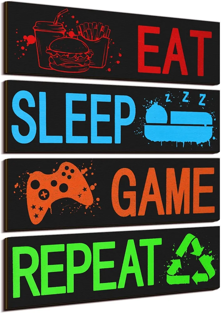 4 Pieces Gaming Decorations Printed Video Game Art Game Room Decor Colorful Wall Decor Gaming Posters for Boys Room Video Game Wall Art Gaming Pictures for Wall Playroom Boy's Room Decor, 8 x 3 Inch