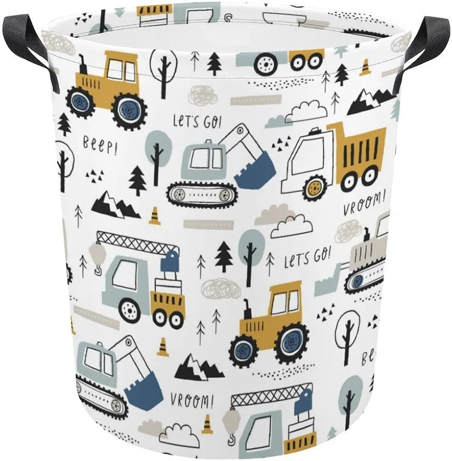 Boho Cartoon Truck Tractor Cargo Crane Cars Laundry Hamper,kids laundry Basket,Waterproof Storage Bin for Bedroom,Clothes Organizer Basket,Toys Box,Room Decor