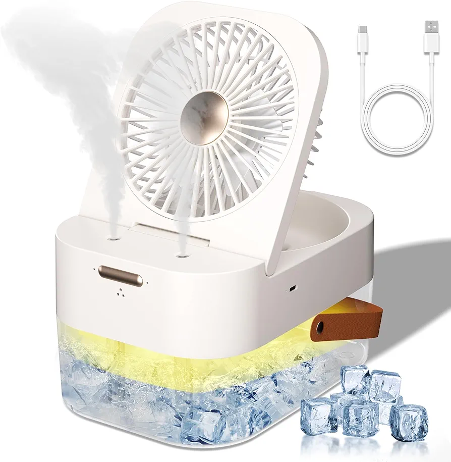 Portable Air Conditioners, [Rechargeable & 2.5L Water Tank] Soves Room Cooler Air Conditioner, 3 Wind Speed & Light, 3 Cool Mist Room Portable AC Personal Mini Cooling Fan Evaporative Air Cooler