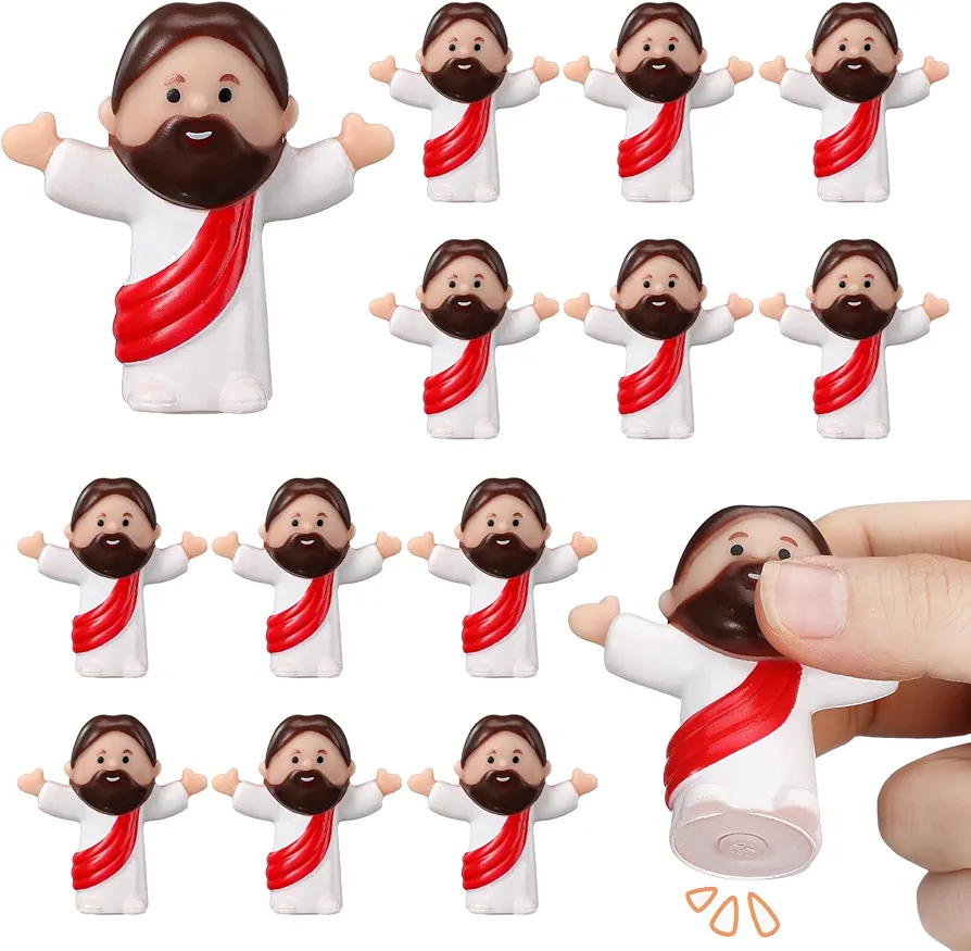 Bememo 12 Pcs Large Squeak Jesus Figures 2.36 Inches Jesus to Hide and Seek Rubber Jesus Toys Bulk for Religious Christ Savior Party Student School Classroom Easter Egg Stuffers Gift