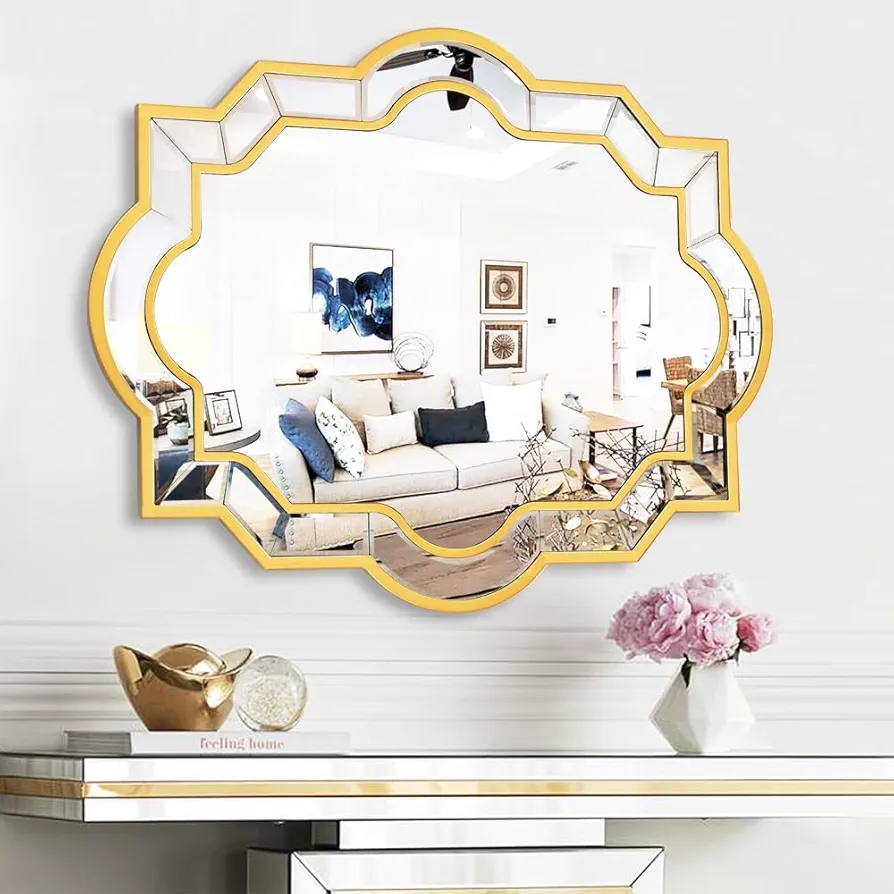 Chende Large Gold Mirror for Wall Decor, 36" x 28" Living Room Mirror with Glass Beveled Frame, Decorative Wall Mirror for Entryway, Bathroom, Dining Room, Horizontal or Vertical