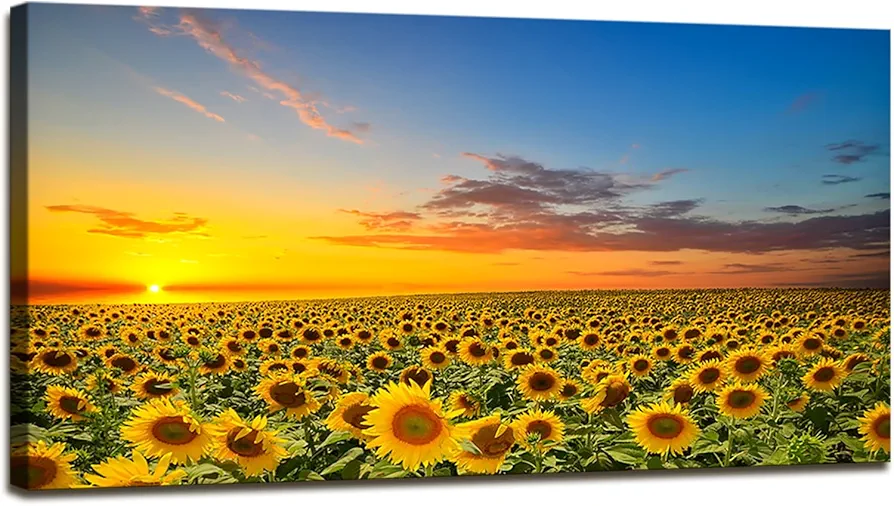 DBLAKI DB2950 Sunflower Wall Art Flower Wall Art Sunset Rustic Pictures Canvas Print Painting Framed and Stretched Ready to Hang for Living Room Bedroom Office