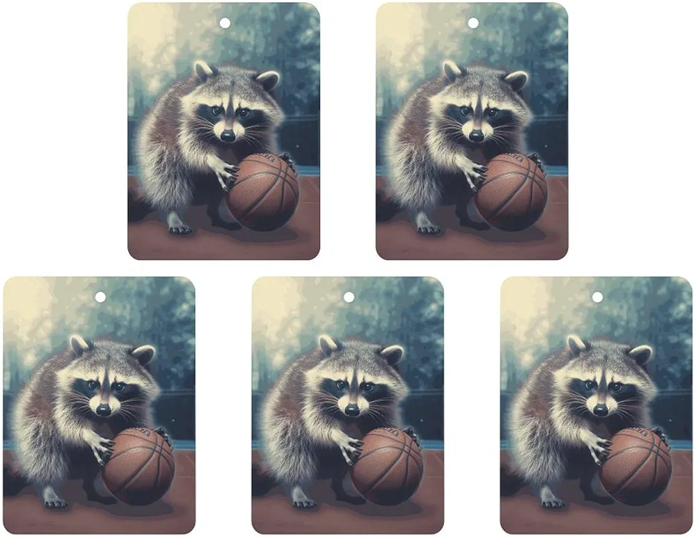 5 Pcs Car Air Fresheners Hanging Air Freshener Funny Raccoon Basketball Hanging Scented Cards Fragrance Scented Cards for Car Car Aromatherapy Tablets for Car