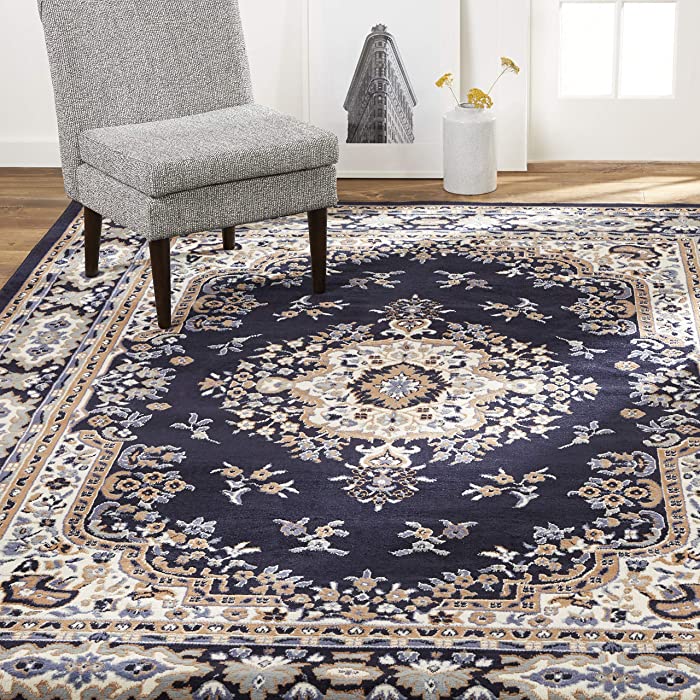 Home Dynamix Premium Sakarya Traditional Medallion Border Area Rug, Navy Blue, 9'2"x12'5" Rectangle