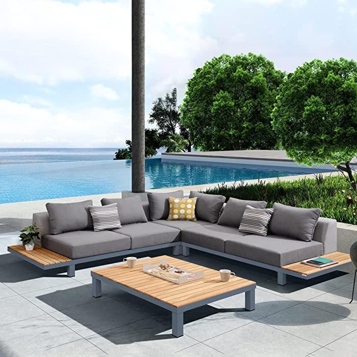 Armen Living Polo Outdoor Set in Dark Grey and Grey Powder Coat Finish