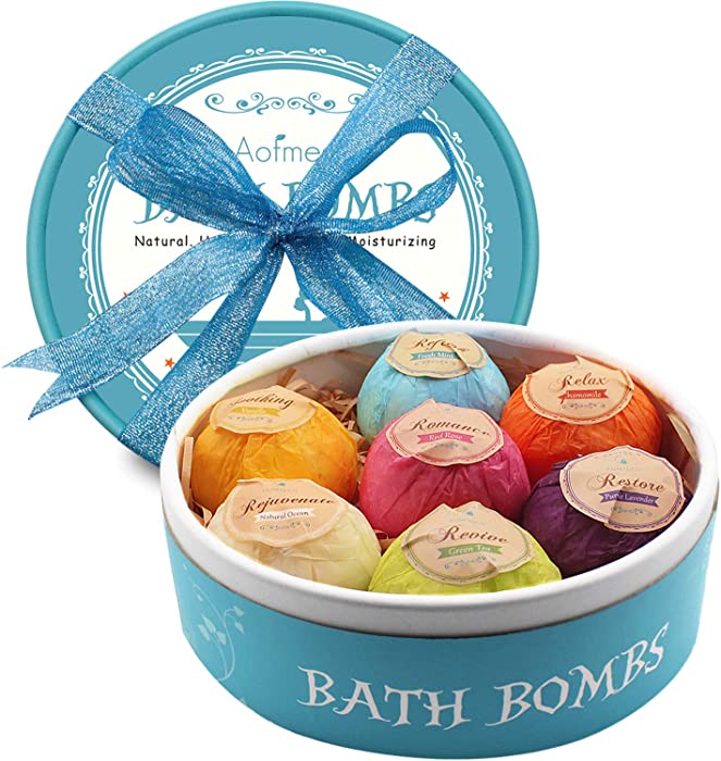 Aofmee Bath Bombs, 7 Bath Bombs for Women, Handmade Bathbombs for Kids Girls, Mothers Day Gifts for Mom, Spa Relaxation Gifts for Her, Birthday Valentines Christmas Gifts for Women Who Have Everything