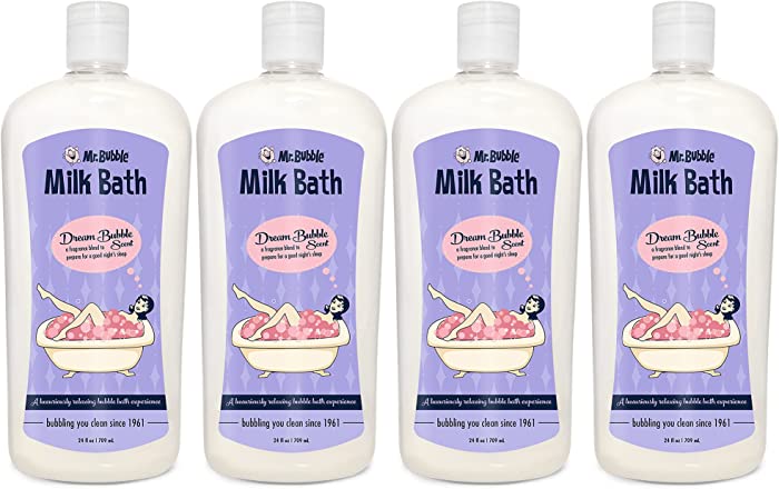 Mr. Bubble Dream Bubble Milk Bath - A Nourishing, Moisturizing, Milk Bath - Paraben Free, Phthalate Free, Coconut and Milk Foaming Bath (4 Bottles, 24 fl oz Each)