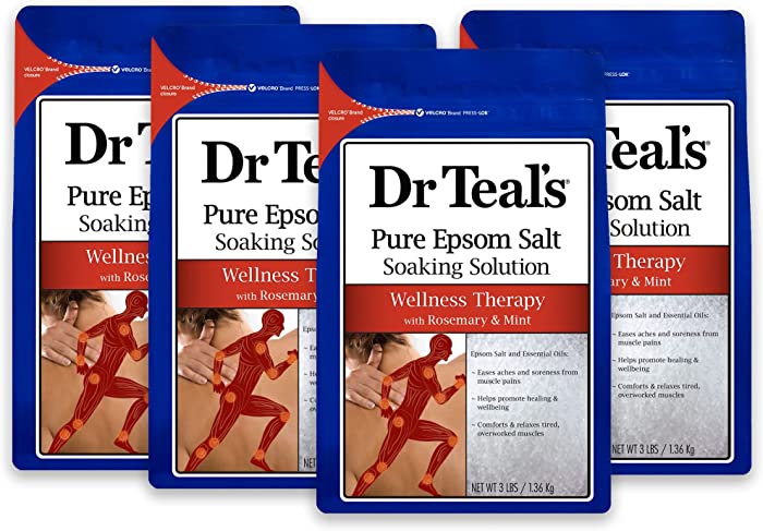 Dr Teal's Pure Epsom Salt Soak, Wellness Therapy with Rosemary & Mint, 3 lbs (Pack of 4)