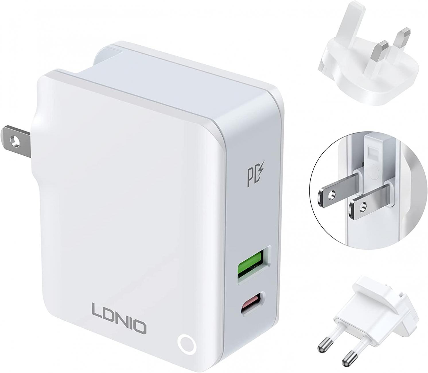 USB C Charger, Universal LDNIO 32W 2-Port Charger with 20W USB C Power Adapter, Foldable Plug Adaptor with UK/USA/EU/AUS Worldwide Travel Charger Adapter for iPhone, iPad, Android, Tablets and More