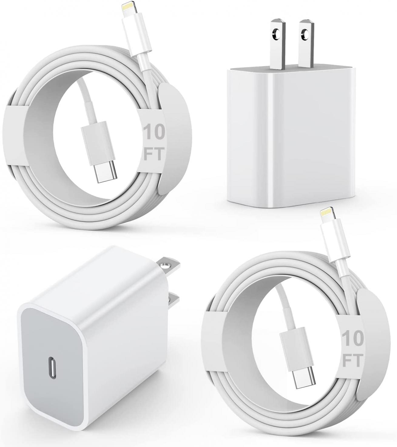 iPhone 13 12 11 Charger [Apple MFI Certified] 2Pack 10 FT Long iPhone Charger Cord USB C to Lightning Cable with Type C Fast Charging Wall Plug Block for Apple iPhone 14/13/12/11 Pro Max,Mini,Pro/XR