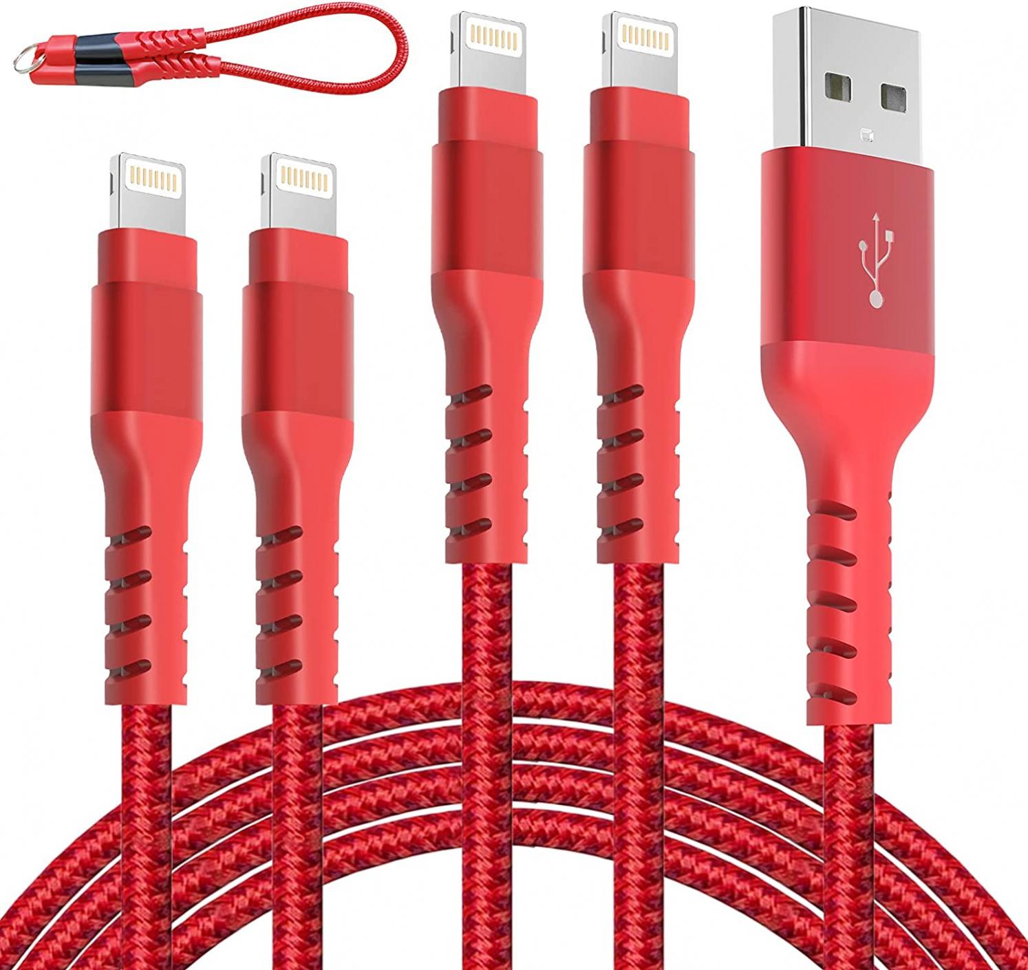 [MFi Certified] Lightning Cable,AHGEIIY iPhone Charger Cable[0.5-3-3-6-6FT] 5Pack Nylon Braided Fast Charging Compatible for iPhone 13/12/11/X/Max/8/7/6/6S/5/5S/SE/Plus/iPad and More-Red