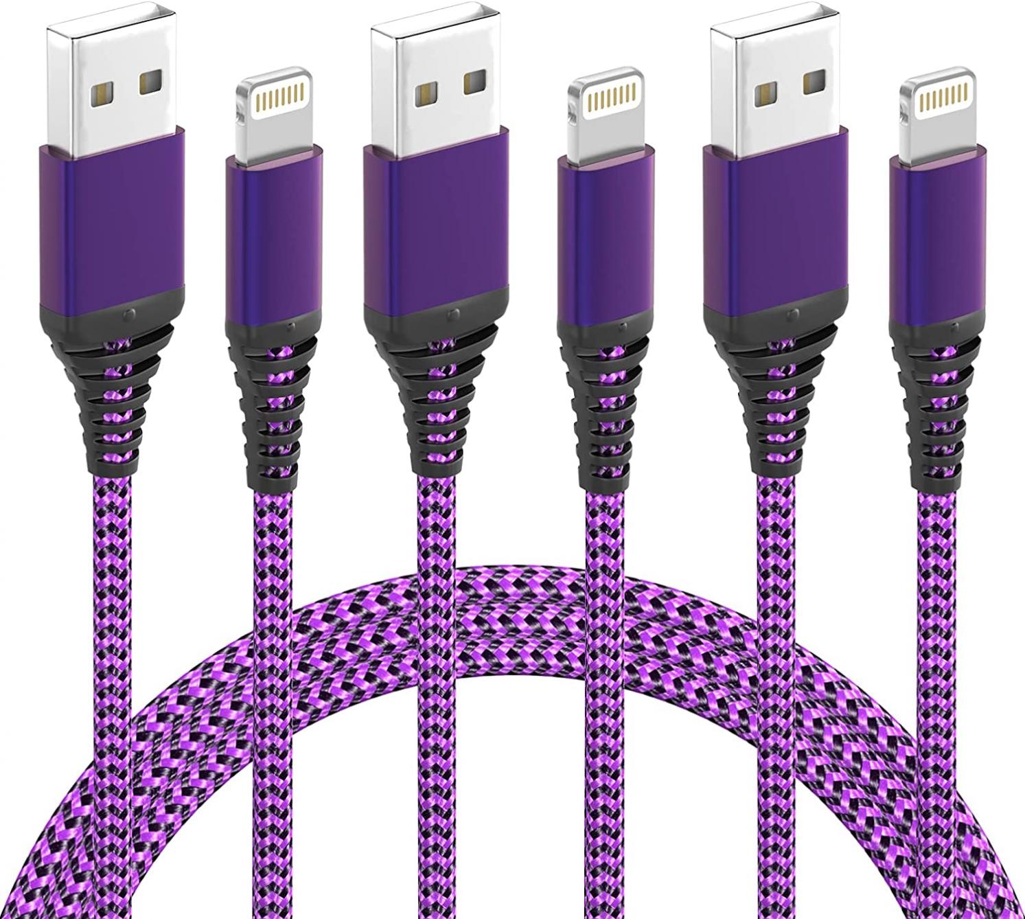 iPhone Charger 3ft Lightning Cable 3 Pack MFi Certified iPhone Cable Nylon Braided 3 Foot iPhone Charging Cable for iPhone 13 12 11 Pro X XS XR 8 Plus 7 6 5 and More(Purple Black)