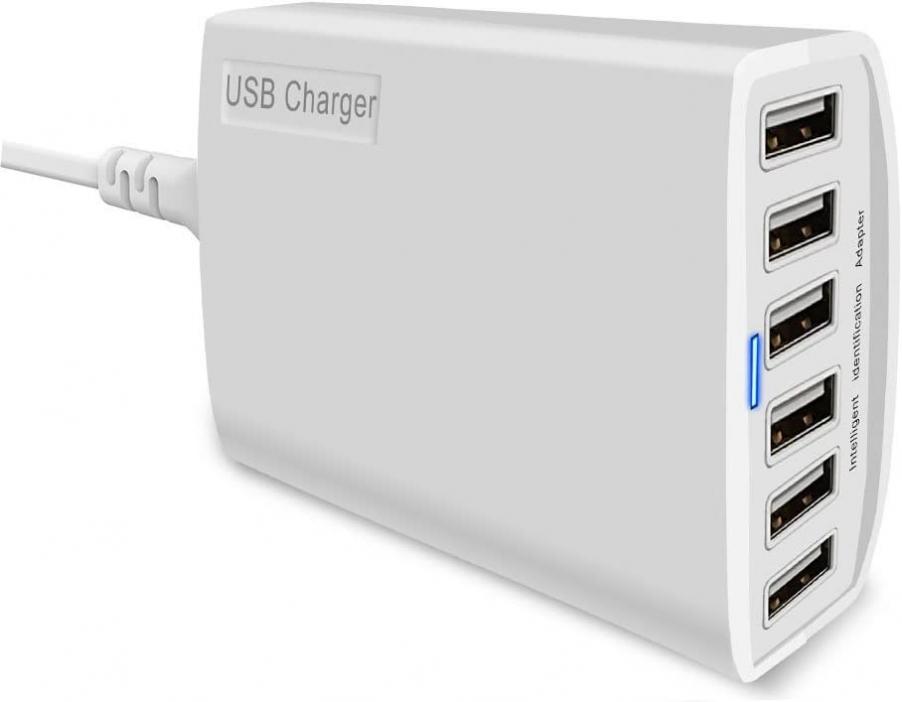 USB Charger, XDCDHM 60 Watt 12A 6-Port High Speed Travel Wall Charger Multi-Port USB Charger Hub Charging Station for Apple iPhone / iPad Air / Samsung / Tablets and more (HUB- White)