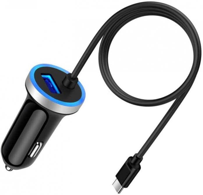 USB C Car Charger 3.4A Car Fast Charger Android Cigarette Lighter Adapter USB Charger Fast Charging Type C Cable for Samsung Galaxy A13 5G/S22 Ultra/S21/S20/S10/S9/A03s/A11/A12/A21/A32/A51/A52/A53